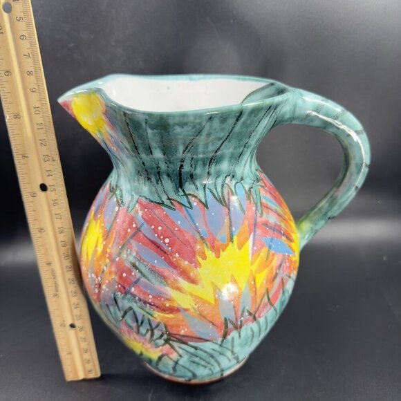 Vietri Italian RedWare Pottery Pitcher Carafe Jug Hand Painted Large Italy VTG - Picture 6 of 16